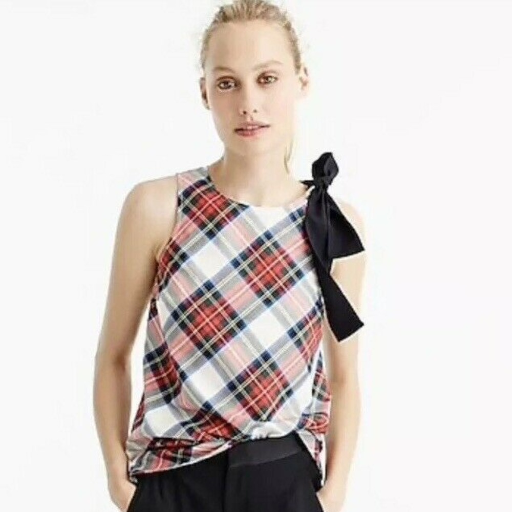 J. Crew Bow-Shoulder‎ Top in Festive Plaid